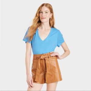 Women's Short Sleeve V- Neck T-Shirt - A New Day Blue -  M